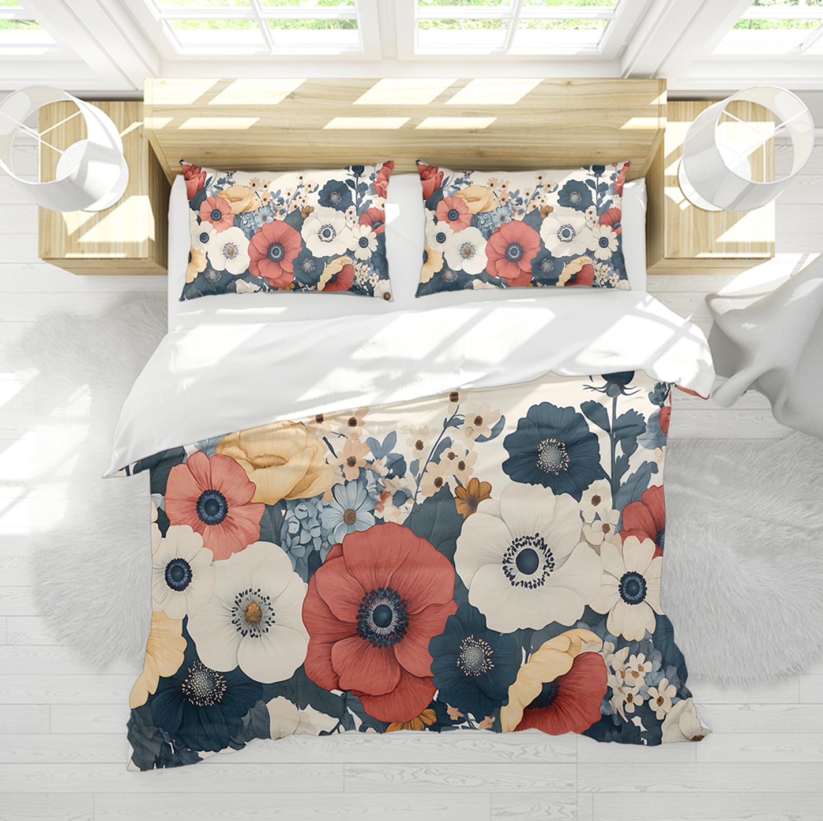 Housse de couette fleurs sauvages de qualité supérieure en tissu respirant pour lit double
