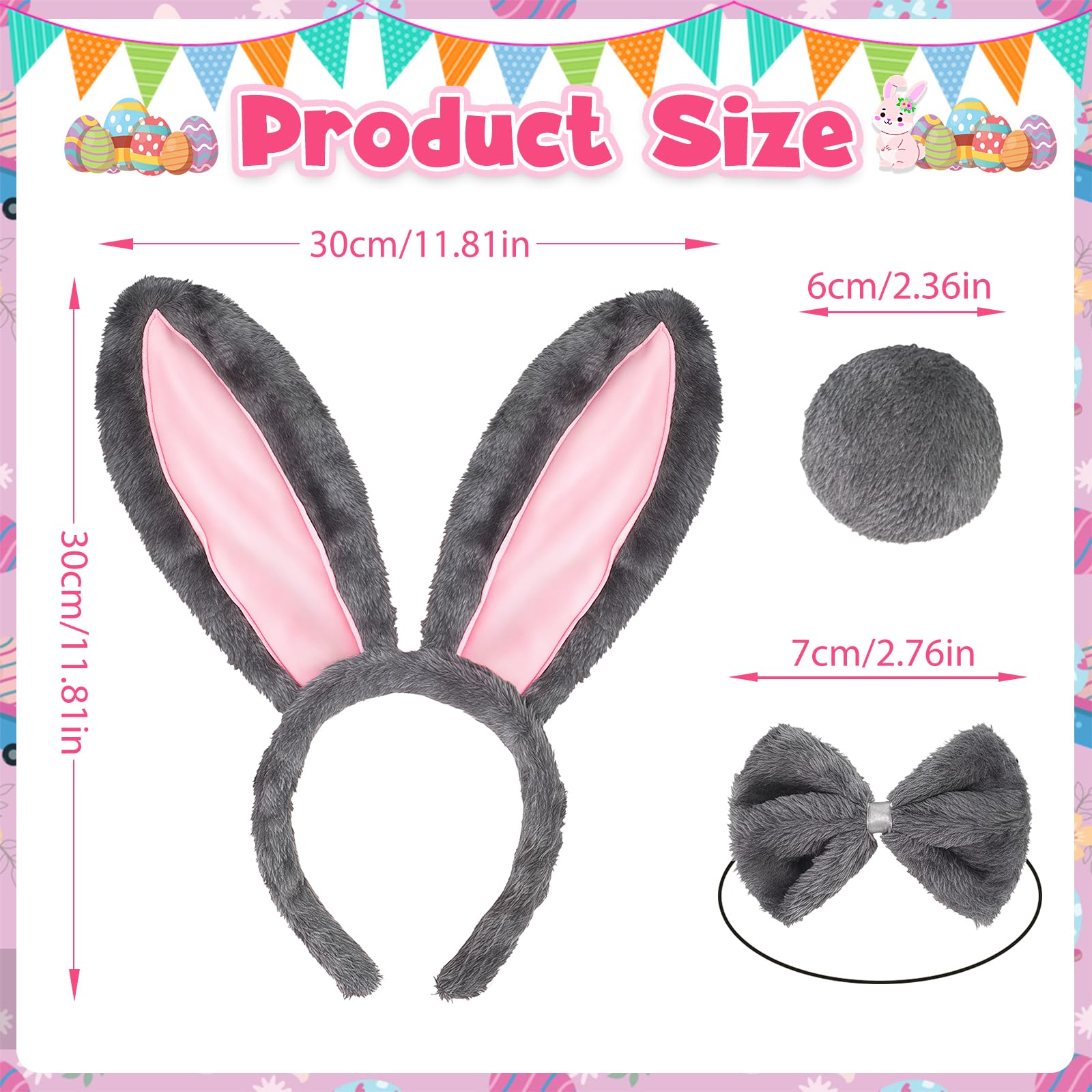 Cerchietto Orecchie Coniglio Peluche, Fascia Capelli Orecchie da Coniglio Peluche, Orecchie da Coniglietto Pasquale, Accessori per Costume da Coniglietto per Pasqua, Carnevale, Compleanno, Cosplay - 3