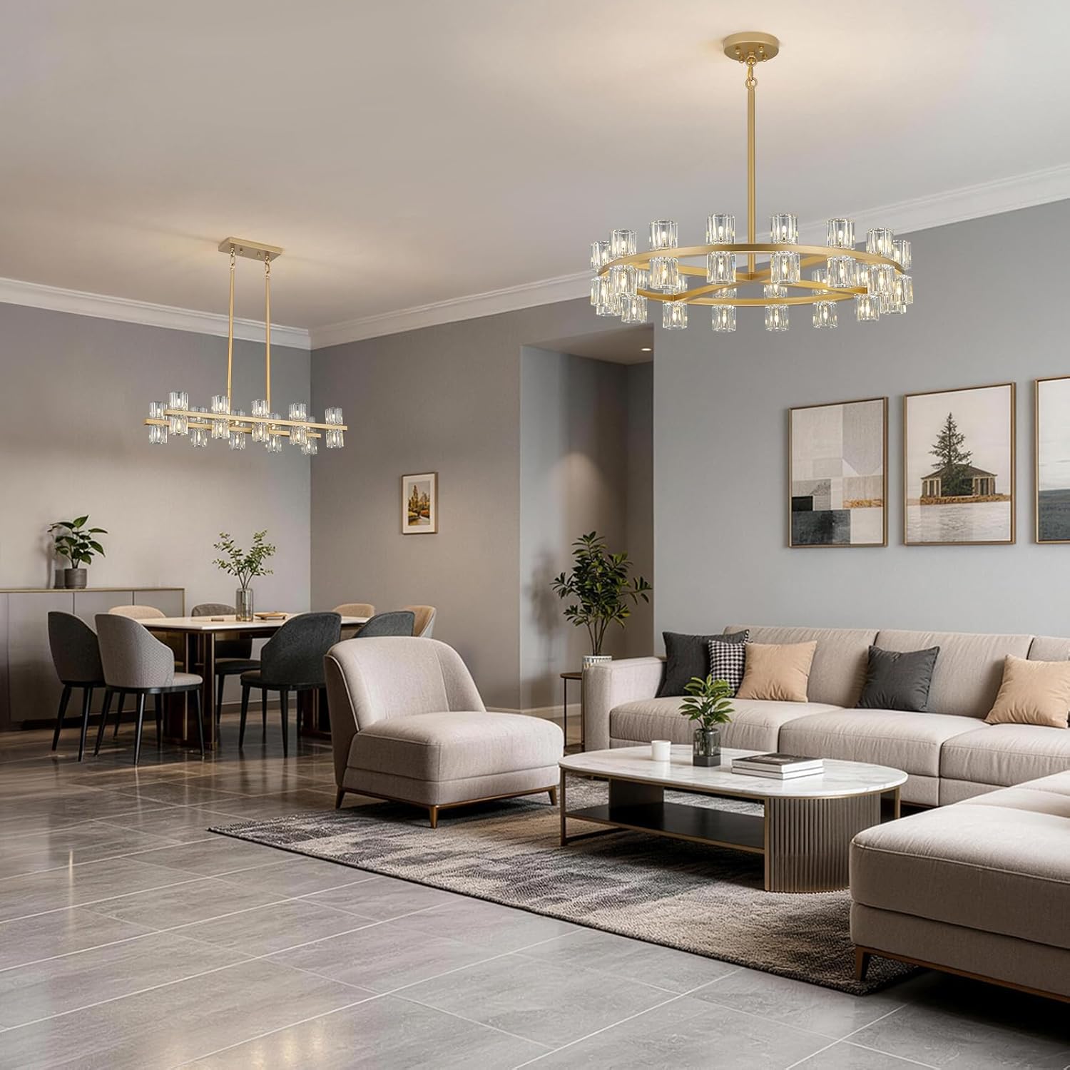 32-Lights Crystal Chandelier | Dia 33 Inch Round Chandeliers for Dining Room Over Table | Gold Dining Room Light Fixture Apply to Living Room | Foyer | Entryway | 32 X G4 Bulbs (Included)