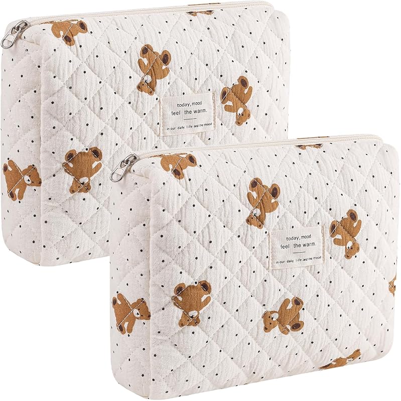 Necessaire de maquiagem acolchoada uekeboag em poliéster, estampa 14Dot Bear, Pacote com 2