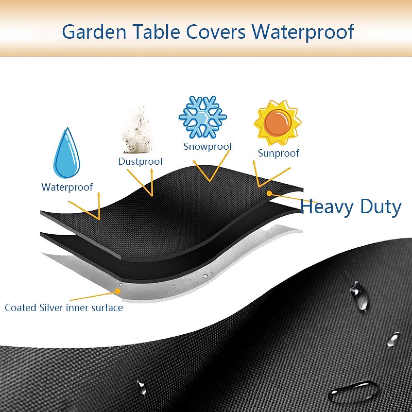 HOLEILUCK Funda Mesa Jardin,Funda para Muebles de Jardín Exterior,Funda Protectora Muebles Jardin Tela Oxford 420D, Anti Viento, Anti UV Funda Cubre Mesa Exterior Negro 390x390x104cm/LxWxH
