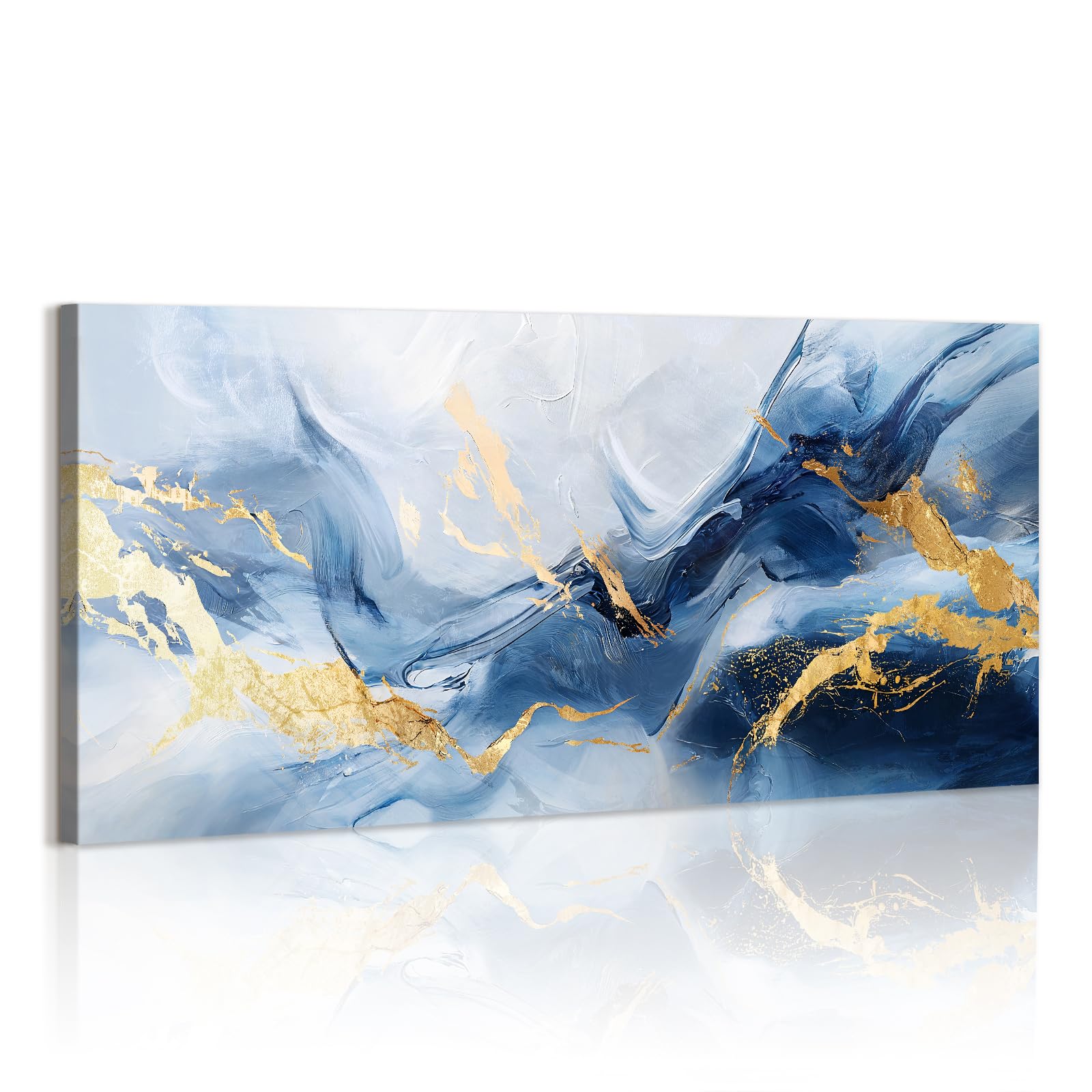 WENGTIAO Abstrait Bleu Marine Gris Or Tableau Decoration Murale Encadré