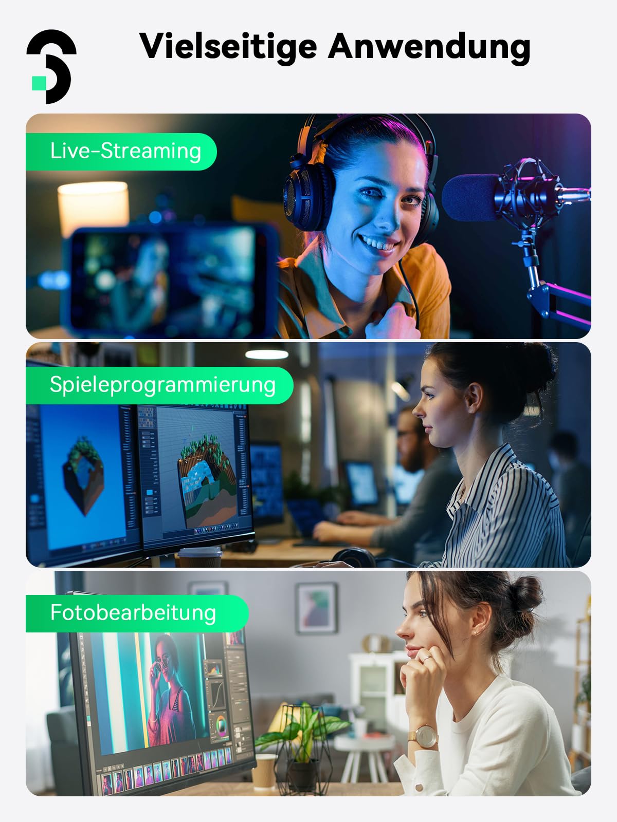 SOOMFON Stream Controller Deck, 10 Makrotasten 4 Drehknöpfen & Touchscreen | 2X USB-A&USB-C, kompatibel mit OBS, Voicemod, Twitch, PS, Youtube, ETS, ideal für Streaming Gaming Creator, Mac & Windows
