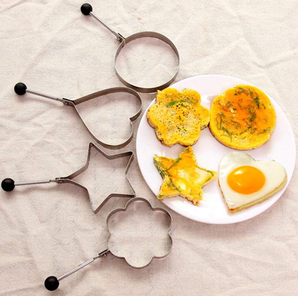 Magnusdeal 4pcs/lot Stainless Steel Omelette Mould Device Love Surprise Eggs Ring Model Set Heart Shape Egg Mold Styling Tools, Silver. 2
