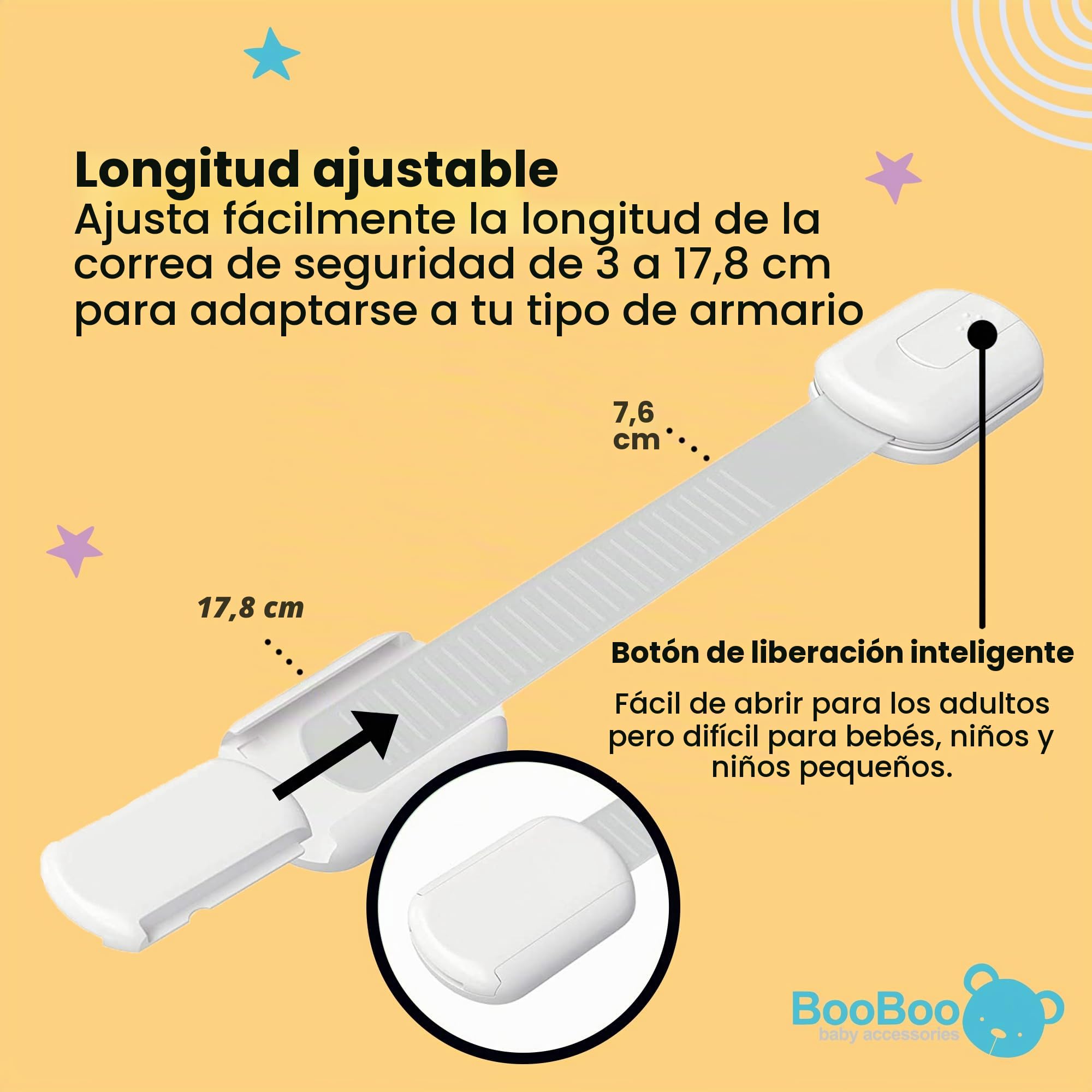 BooBoo - Cierres de seguridad infantil para armarios - Para evitar pillarse los dedos Facilísimos de instalar, ¡no necesitará herramientas! Juego de 6 cierres