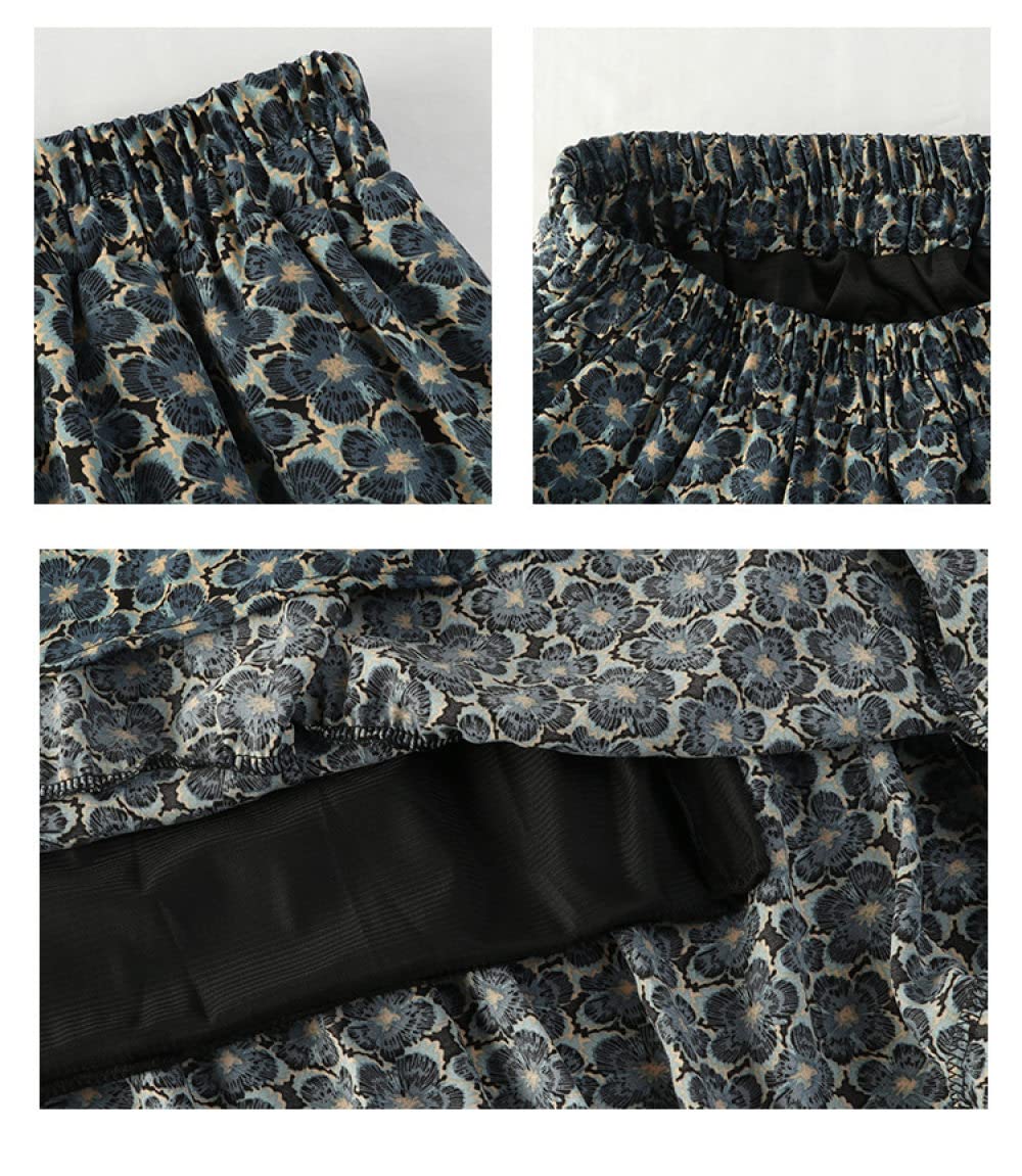 TatbUL Gonne da Donna,Gonna Midi Elastica A Vita Alta da Donna Verde Cucitura retrò Floreale Gonna A Pieghe con Fodera Boho Etnico A-Line Gonne Lunghe Svasate A Strati Increspati per Ragazze Signore