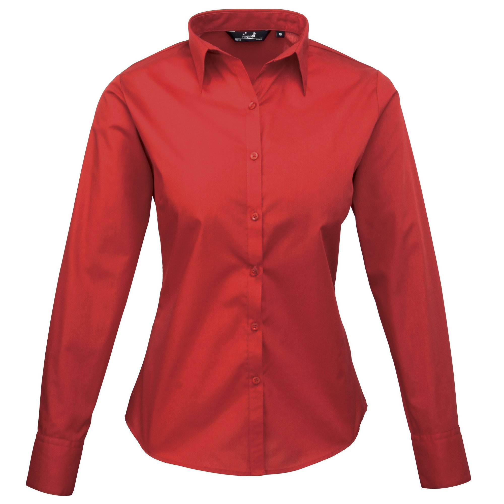 Premier Fitness Women's Poplin Long Sleeve Blouse Regular Fit Long Sleeve Blouse, Red (Red), 8 (Manufacturer Size:8)