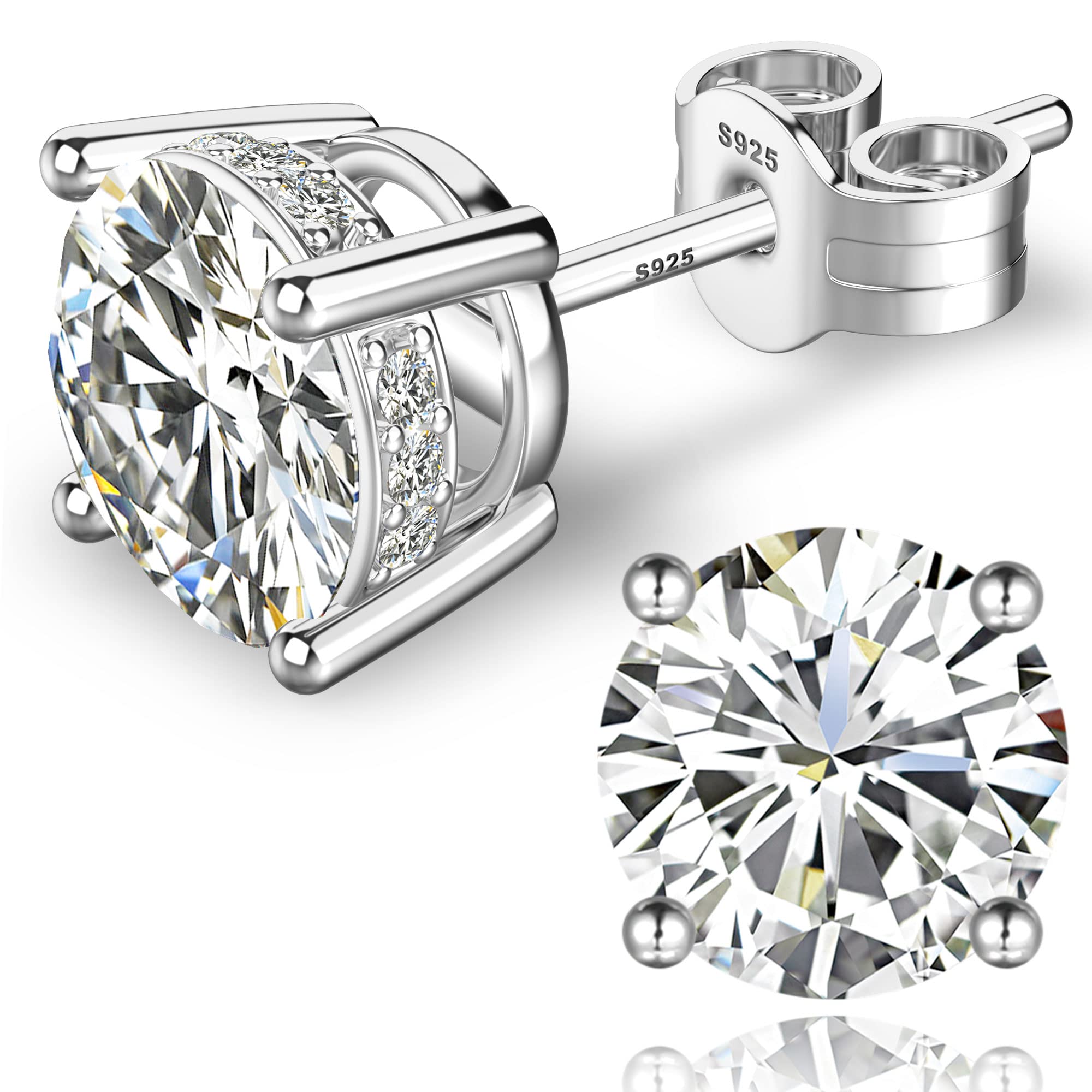 NEOSHOW Round Cut Cubic Zirconia Stud Earrings for Men