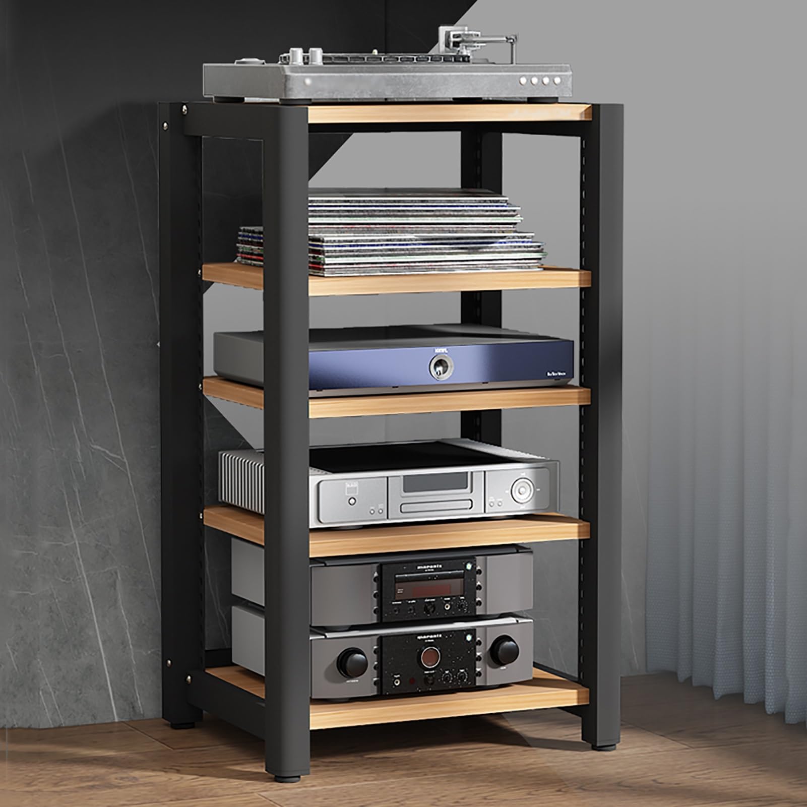 XingLi 5 Tiers Floor-Standing Storage Shelf?AV Media Stand Corner Shelf, CD Rack Entertainment Stereo Component Organizer, for Home/Office/Theater