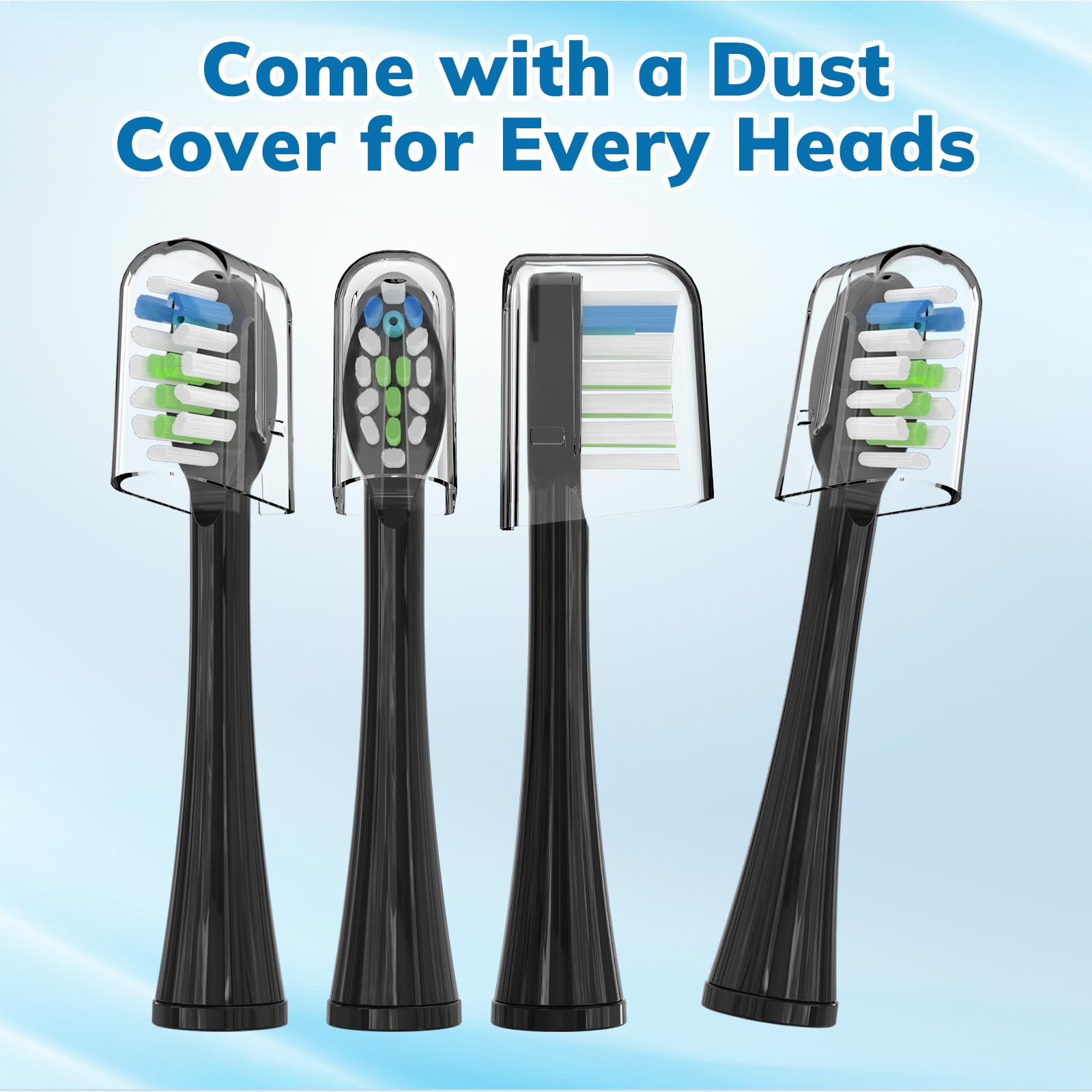 Paquete de 6 cabezales de repuesto para cepillo de dientes de repuesto para cepillo de dientes de hilo dental compatible con Sonic Fusion SF01/SF02 y Sonic Fusion 2.0 SF03/SF04, color negro con tapas