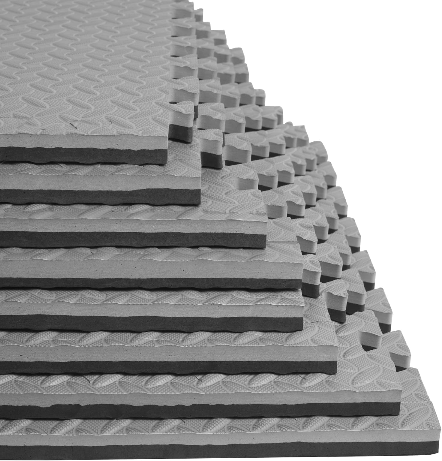 - 1 in Thick 48 Sq Ft EVA Foam Exercise Gym Mats 12 Pcs - Interlocking Puzzle Floor Tiles for Home Gym Heavy Workout Equipment Flooring - 24 x 24in Tile, Black & Gray