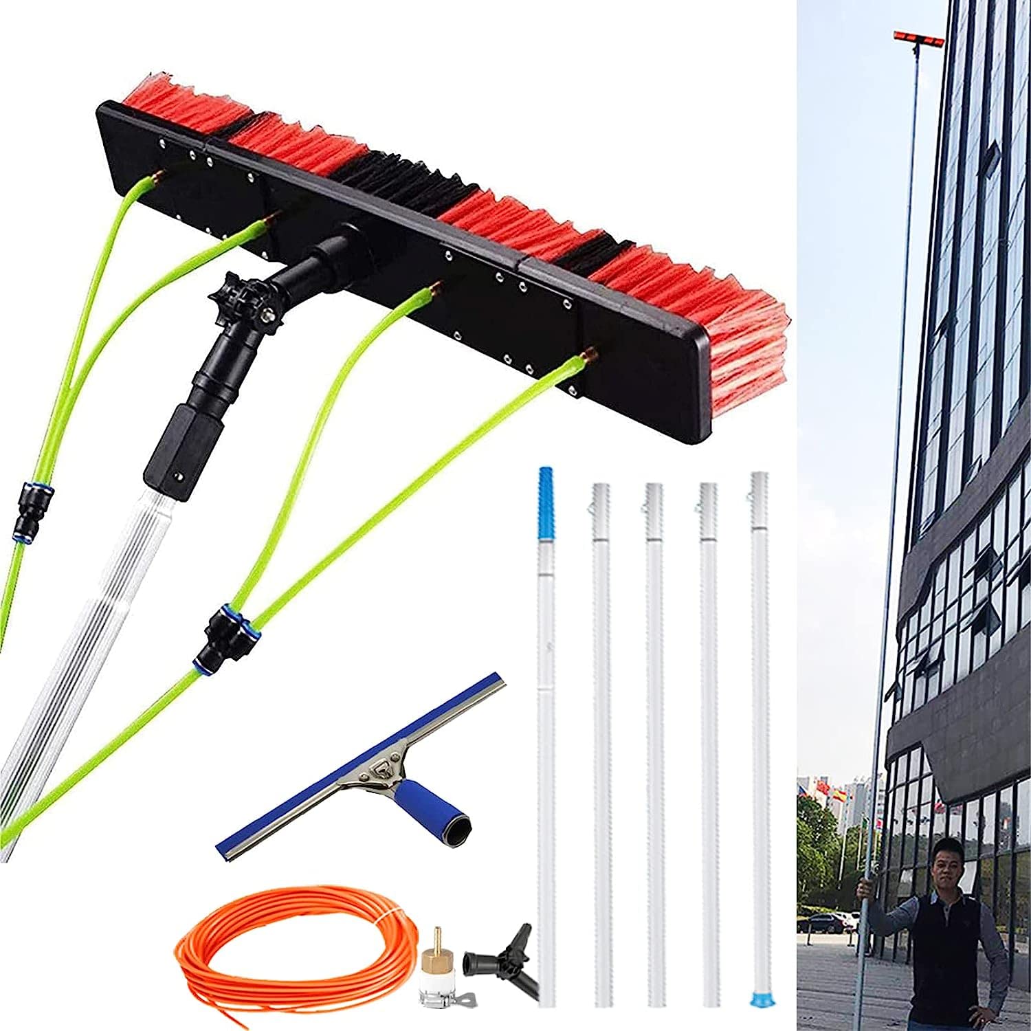 GHFXSCV 9m Water Fed Window Cleaning Pole with 50cm Brush - Ideal for Solar Panel & Photovoltaic Cleaning Durable Hose Attachment Perfect for Home & Professional Use 3-12m Reach