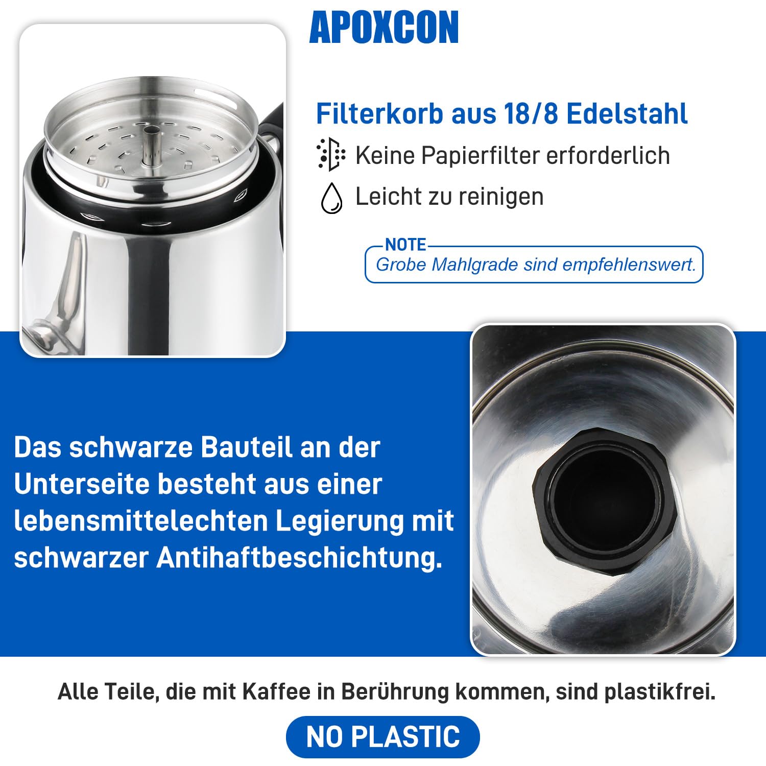 APOXCON Percolateur électrique 12 tasses – Certifié CE, classique avec système d'infusion rapide, bouton en verre résistant à la chaleur et fonction de service sans fil