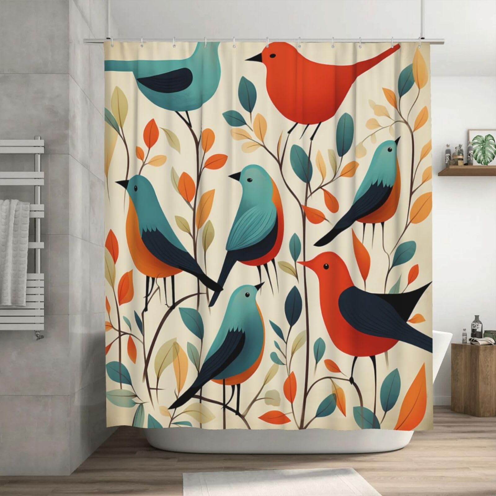 Rideau de douche imperméable oiseaux 182x182 cm avec 12 crochets pour salle de bain
