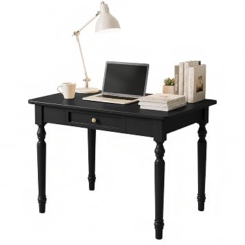 Country Style Solid Wood Desk,with Drawers Black, 31.5in