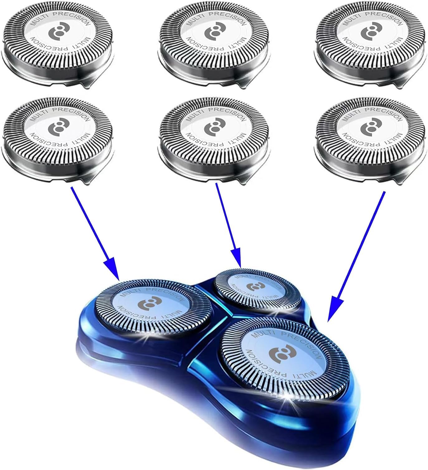 HQ8 Replacement Heads for Philips Norelco Aquatec Shavers, Razor Blades for PT720 AT880 AT810 Heads, HQ8 Blades, 6-Pack