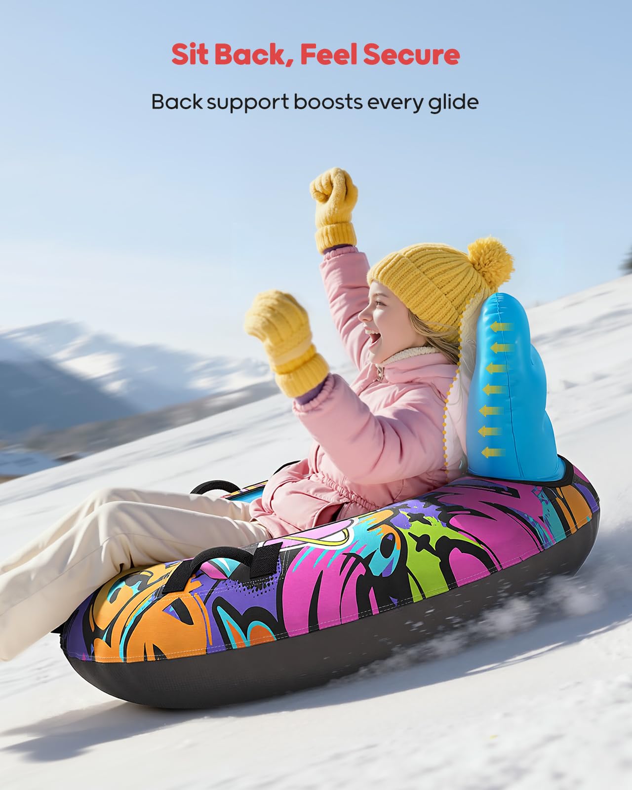 Trineo Inflable de Nieve de 44 Pulgadas con Respaldo, Capacidad de 500 Libras, con Cubierta y Cuerda de Remolque