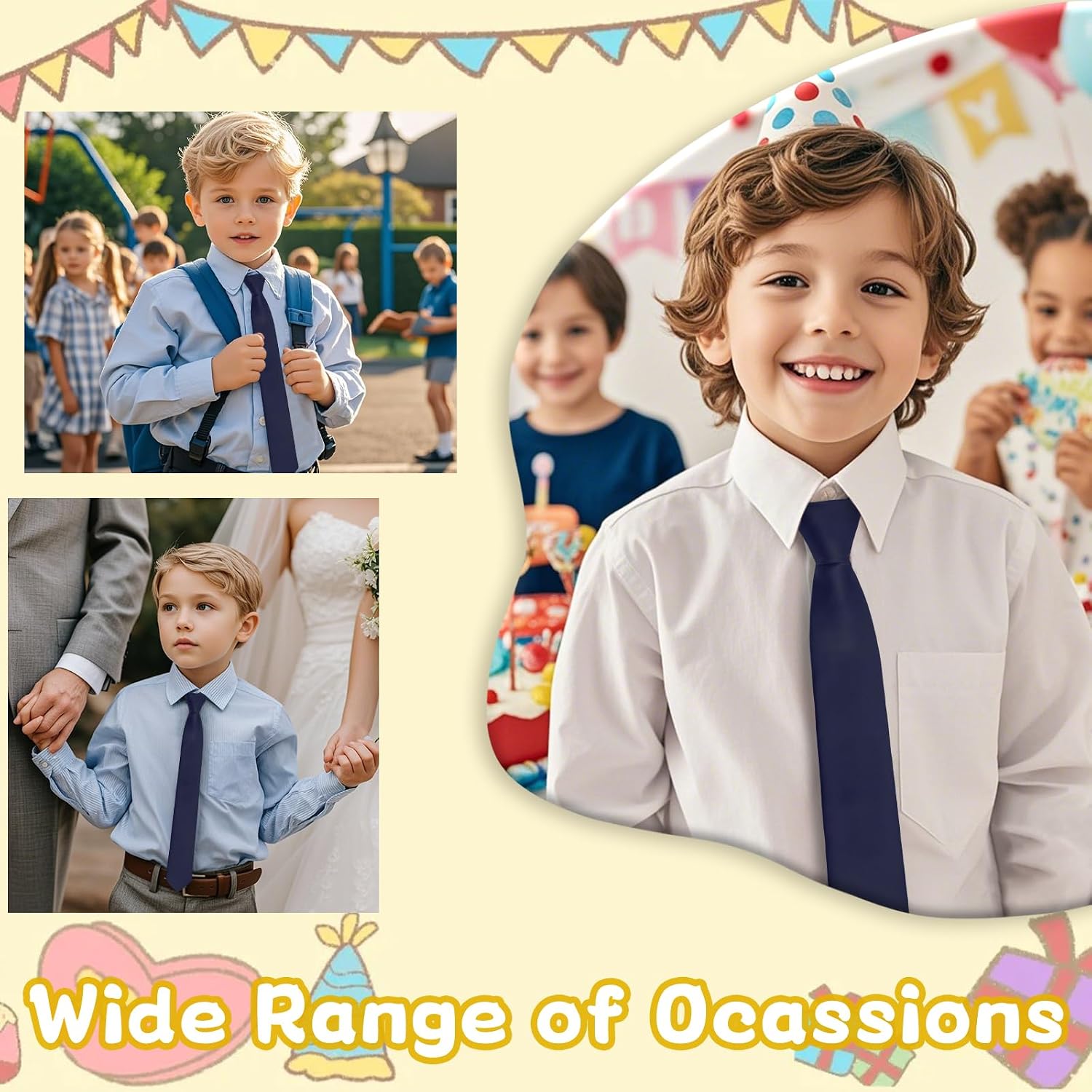 Adjustable Boys Tie Solid Color Ties for Boys Kids Necktie for School Wedding Party Graduation Banquet Celebration