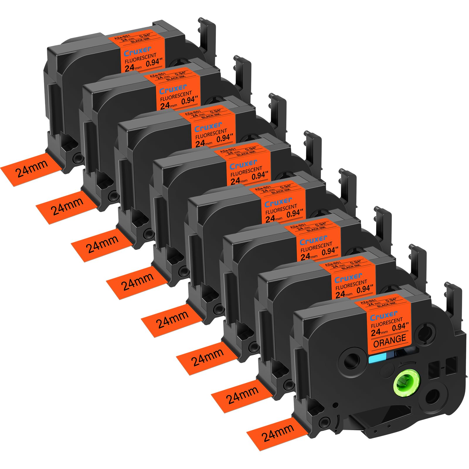 Lot de 8 rubans compatibles pour P-Touch TZE-B51 Noir sur Orange 24 mm