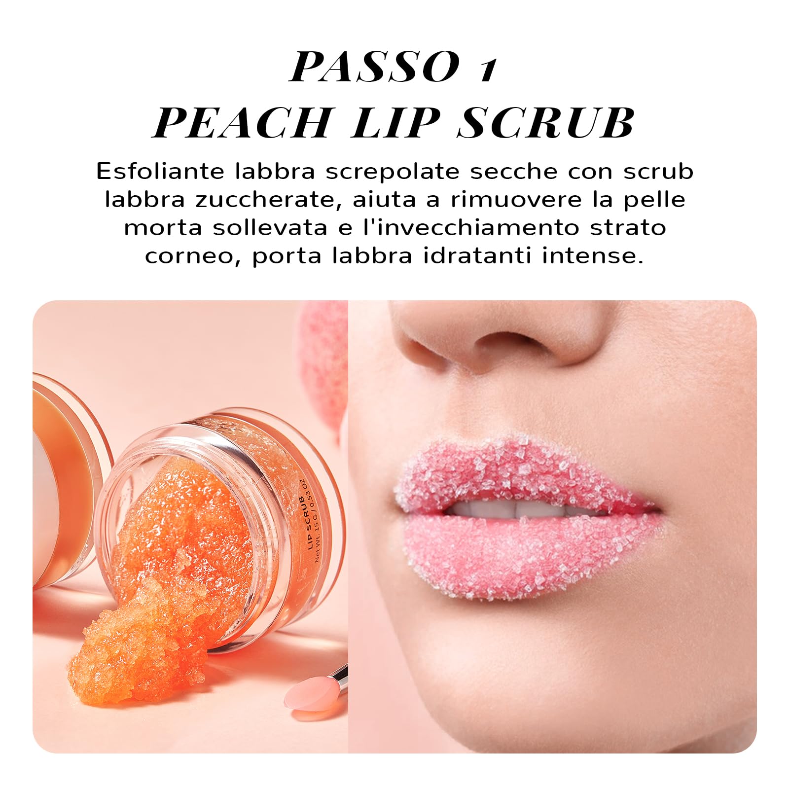 ANAiRUi Set Idee Regalo Natalizio, Set maschera labbra ed esfoliante al pesca + collagene, appositamente formulati per labbra secche, screpolate e desquamate