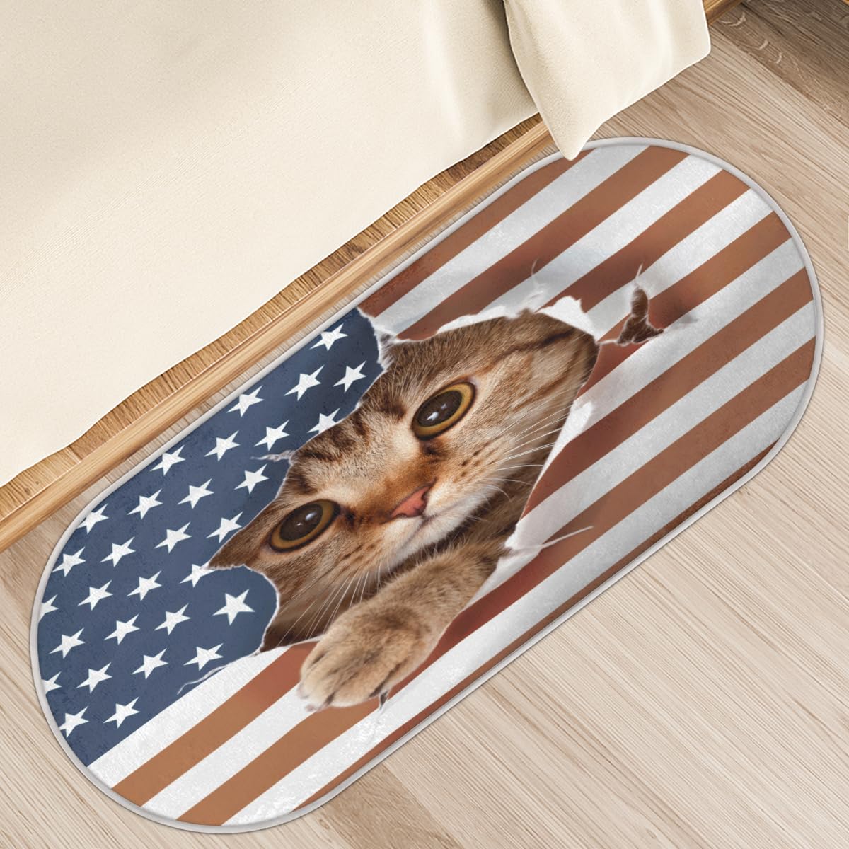 Tapis de sol antidérapant drapeau américain 3D 50x120 cm pour cuisine et chambre