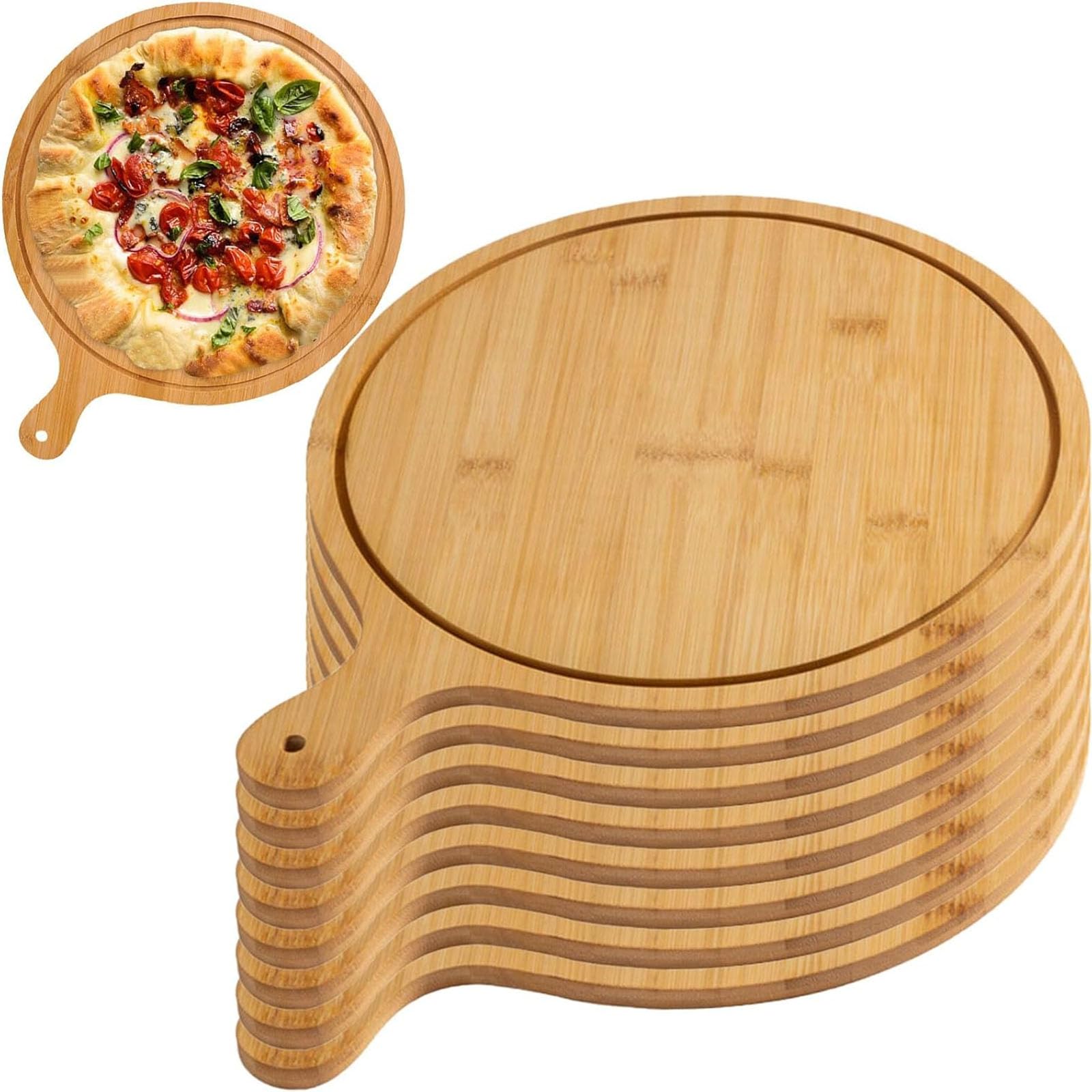 Juego de 6 platos de madera de alta calidad para servir y cortar, platos de bambú duraderos con asa, ligeros para el hogar y restaurante, hasta 13 pulgadas