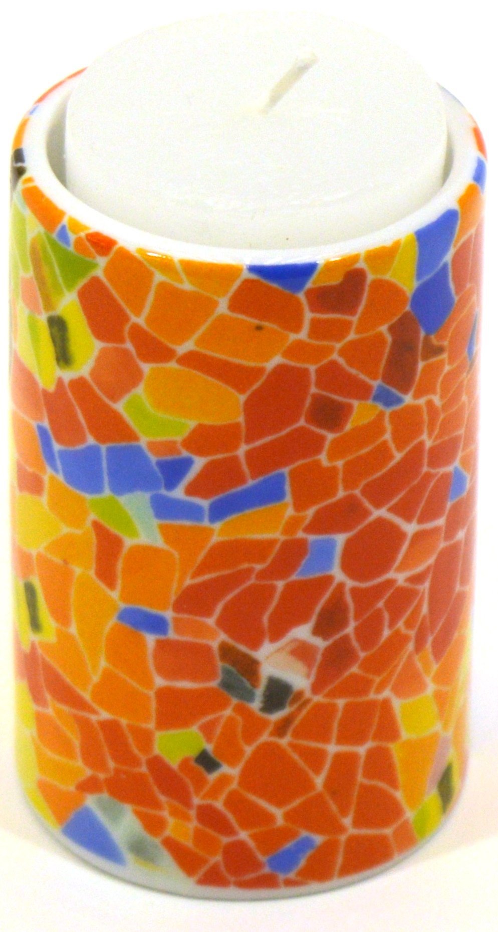 ART ESCUDELLERS Porcelain CYLINDRICAL CANDLEHOLDER decorated in TRENCADIS Gaudí style. (Colour AURORA). 1.97'' x 1.97'' x 3.15''
