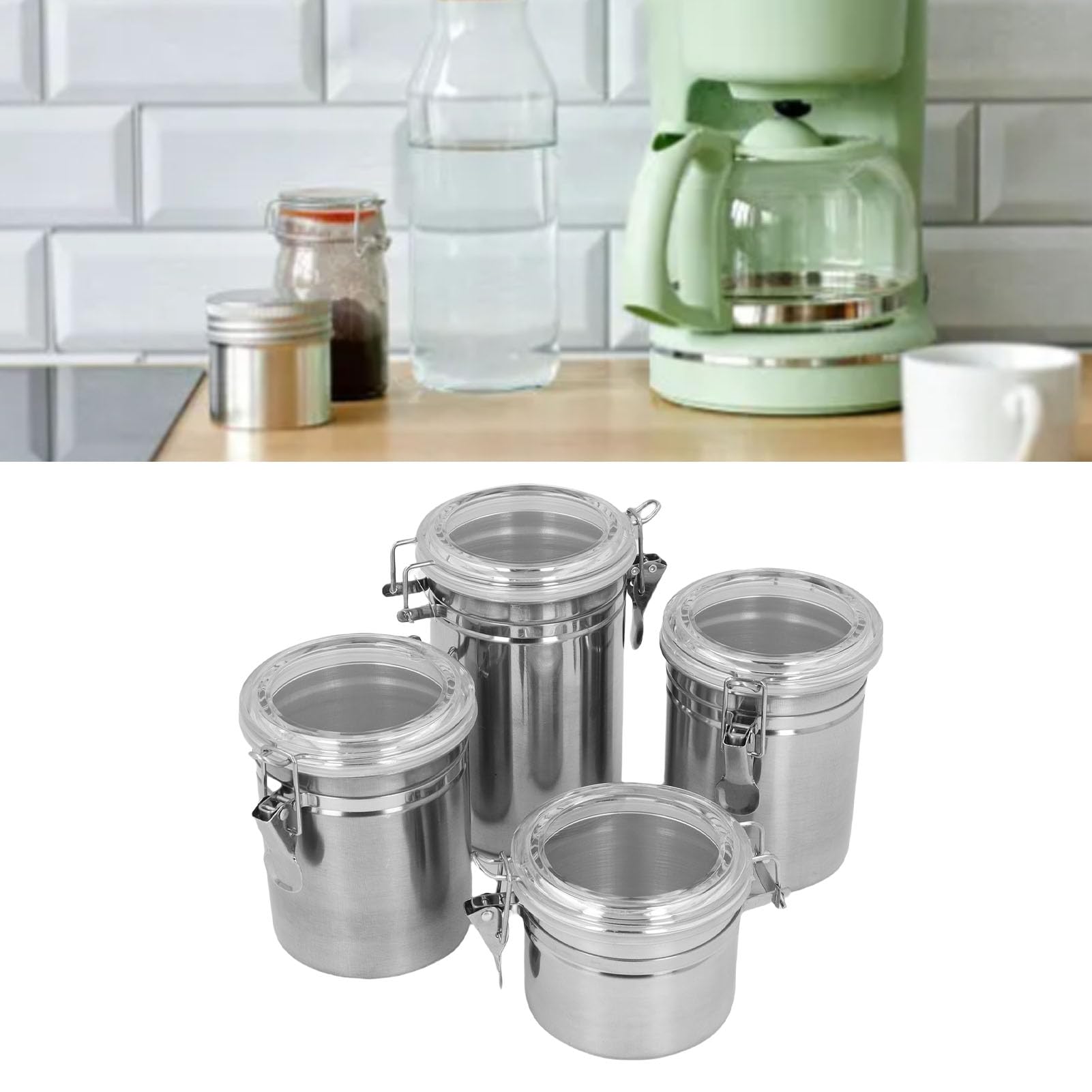 Jiawu Game di Bottino di Cibo in Acciaio Inossidabile Ermetico per Cereali per Latte da tè Polvere di Freschezza Lunga per Decorazione da 4pcs