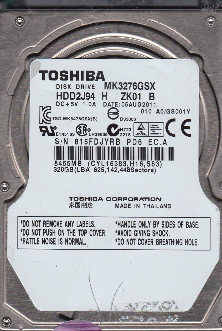 Original Toshiba hdd2j94 mk3276gsx 320 GB de disco duro de 2,5 "