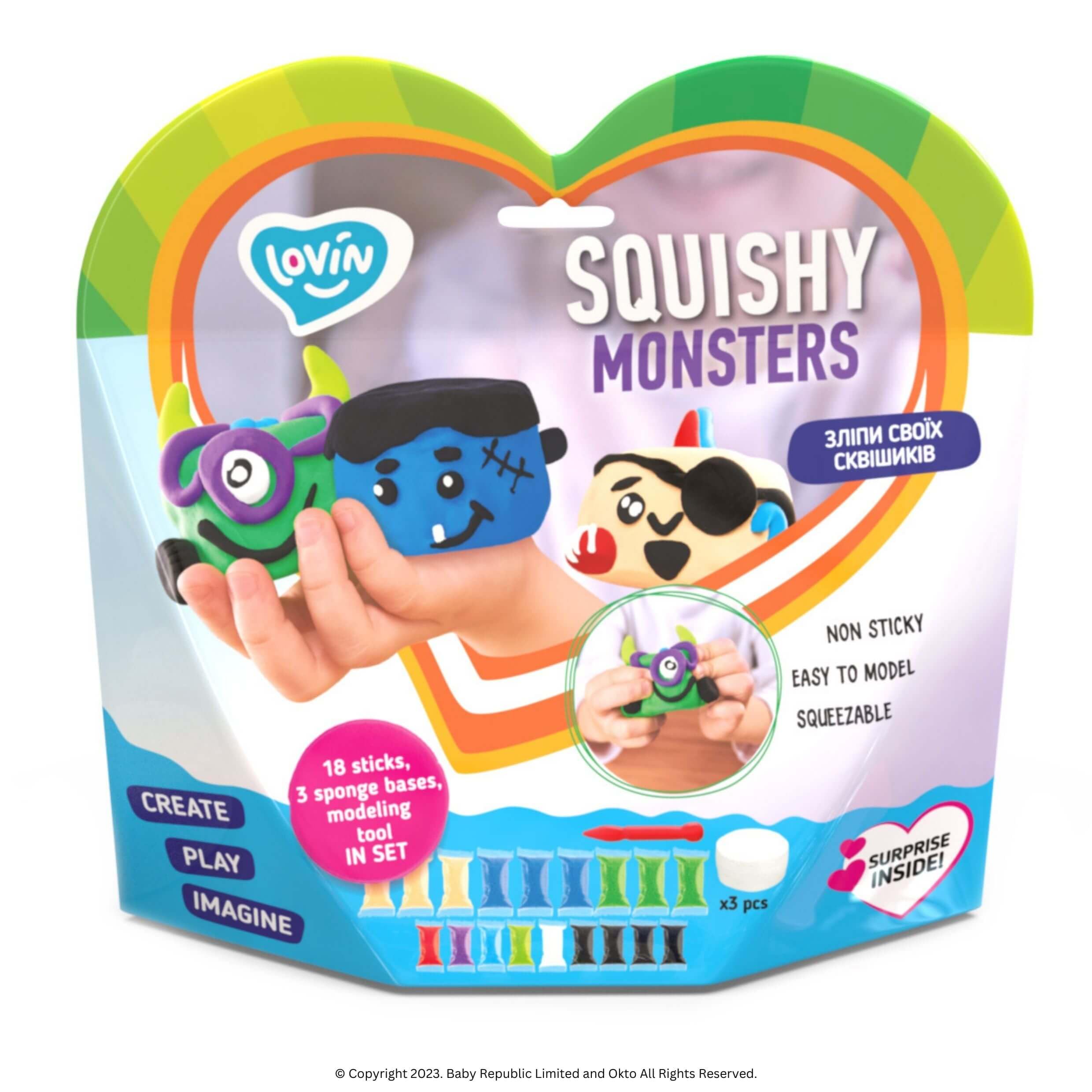 Lovin Create Your Own Squishy Monsters - Air Dry Clay Kit with 18 Modelling Clay Sticks, 3 Sponge Bases, 1 Modelling Tool - Play Dough Arts and Crafts for Kids Age 3 Years Plus