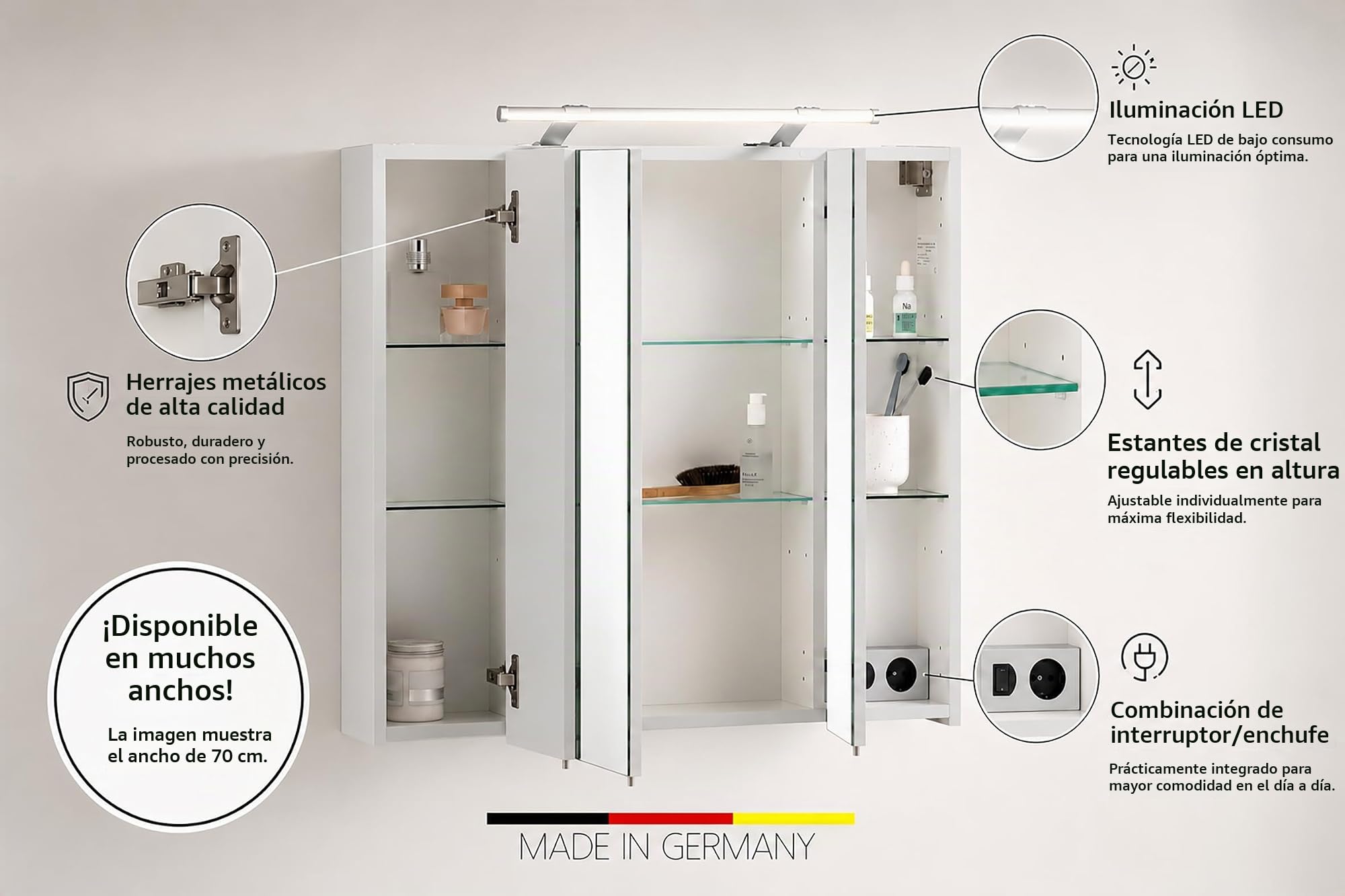 Schildmeyer 125353 Armario con Espejo, a Base de Madera, Blanco, 80 x 75 x 16 cm