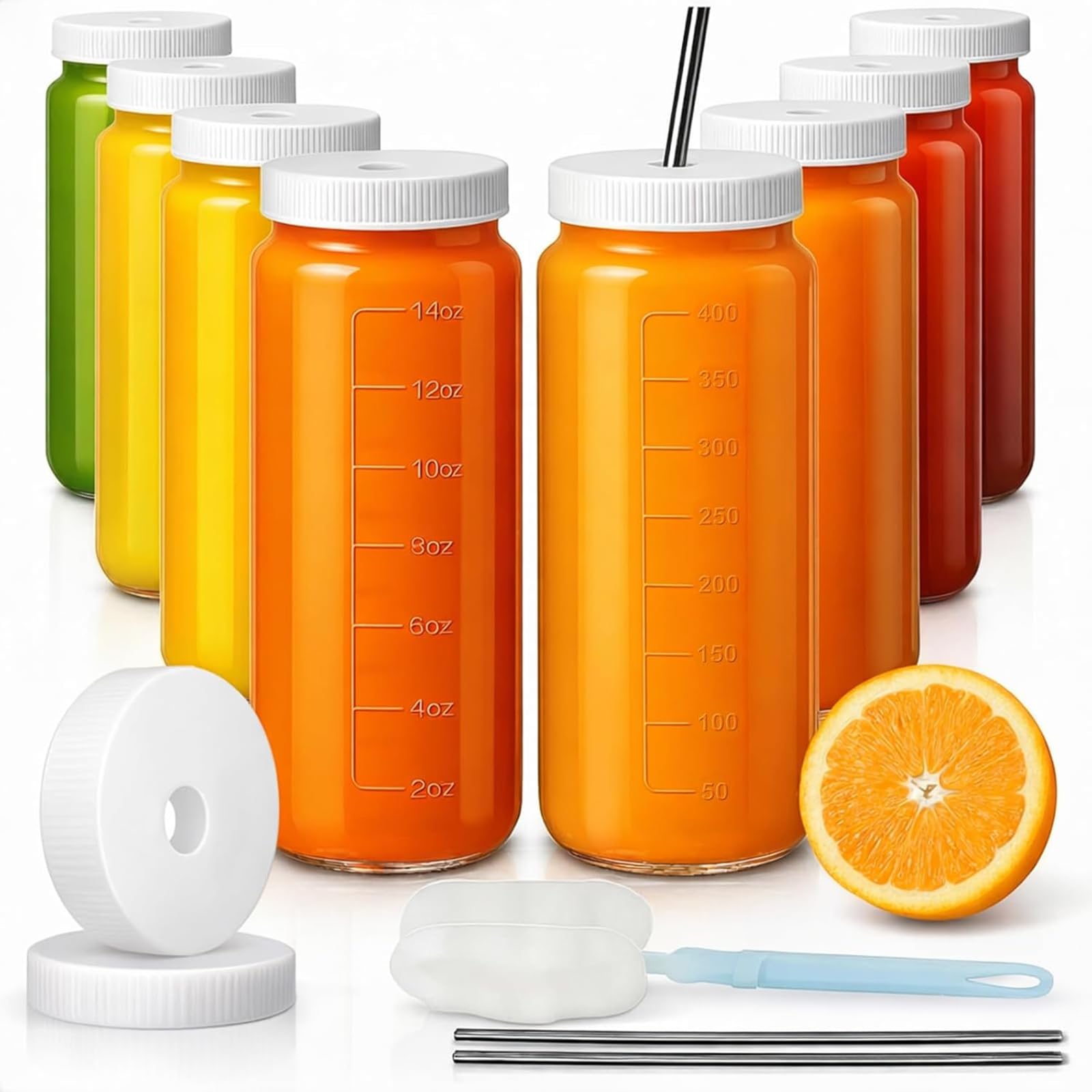 Bouteilles de jus en verre anti-fuite à large goulot pour transporter vos smoothies sans taches