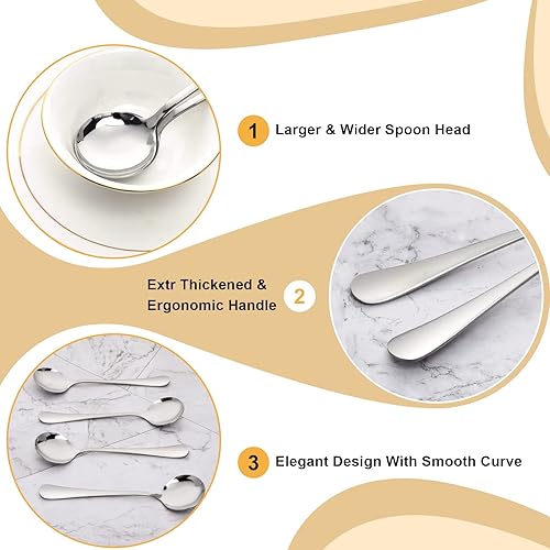 Miniatura 2 de Cucharas de acero inoxidable, 12 unidades, 7.1 pulgadas, cuchara redonda, apta para lavavajillas (7.1 pulgadas)