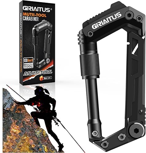 Miniatura 8 de Mosquetón multiherramienta 8 en 1 con mosquetones EDC cuchillo de bolsillo, cuchillo dentado, cortador de cuerda, destornillador, abrebotellas,