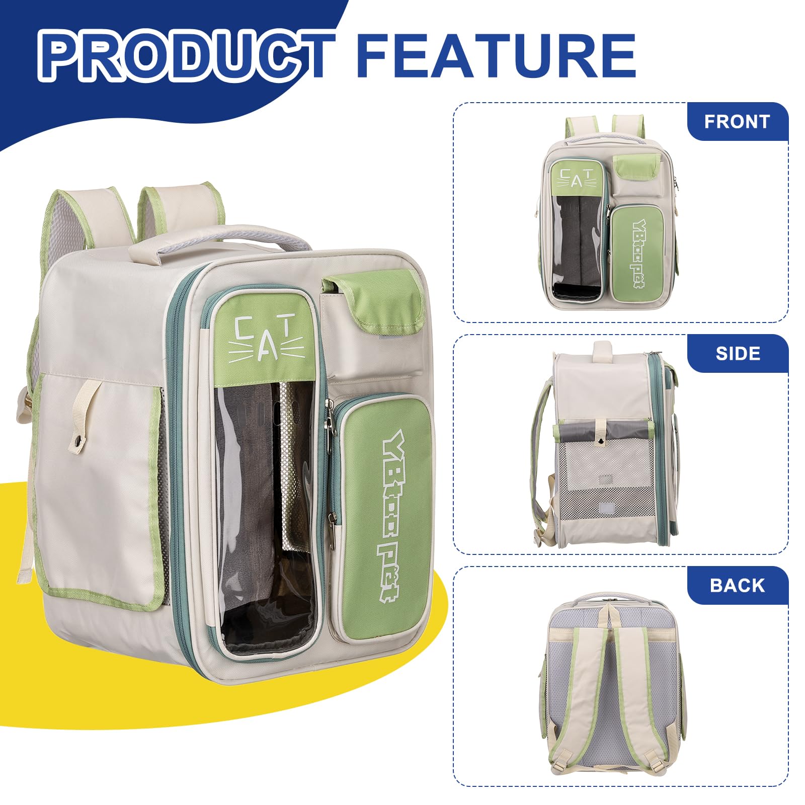 sourcing map Zaino per animali domestici, portatile e ventilato, in tessuto Oxford, per cani, gatti e piccoli animali, 33 cm, (verde, 1 pezzo), destinato per escursionismo/campeggio/viaggi