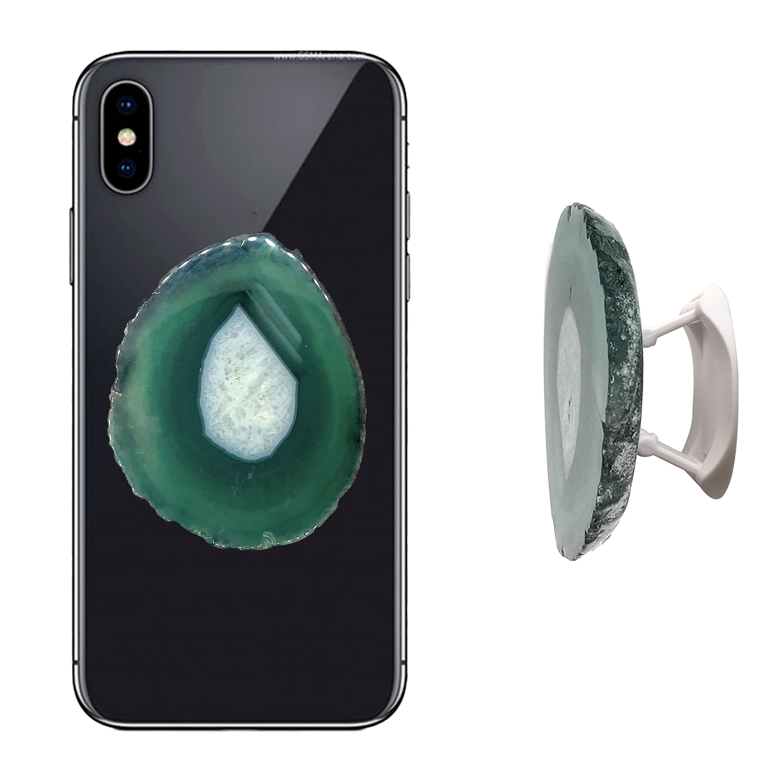 ZOET Authentic Natural Agate Stone | Druzy Stone Crystal Phone Grip Holder Accessory for Smart Phones and Tablets (Green Agate)