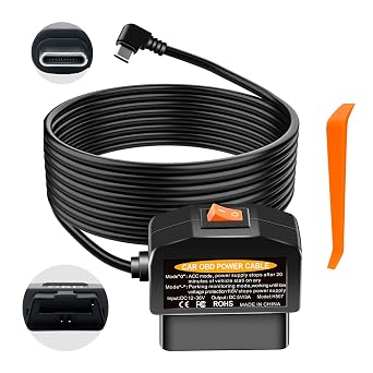 OBD2 to USB C Power Adapter for Dash Cam, Hardwire Kit with Parking Mode, Low Voltage Protection 11.6V/23.4V, Acc Detection, Plug and Play Continuous Recording CableType-C