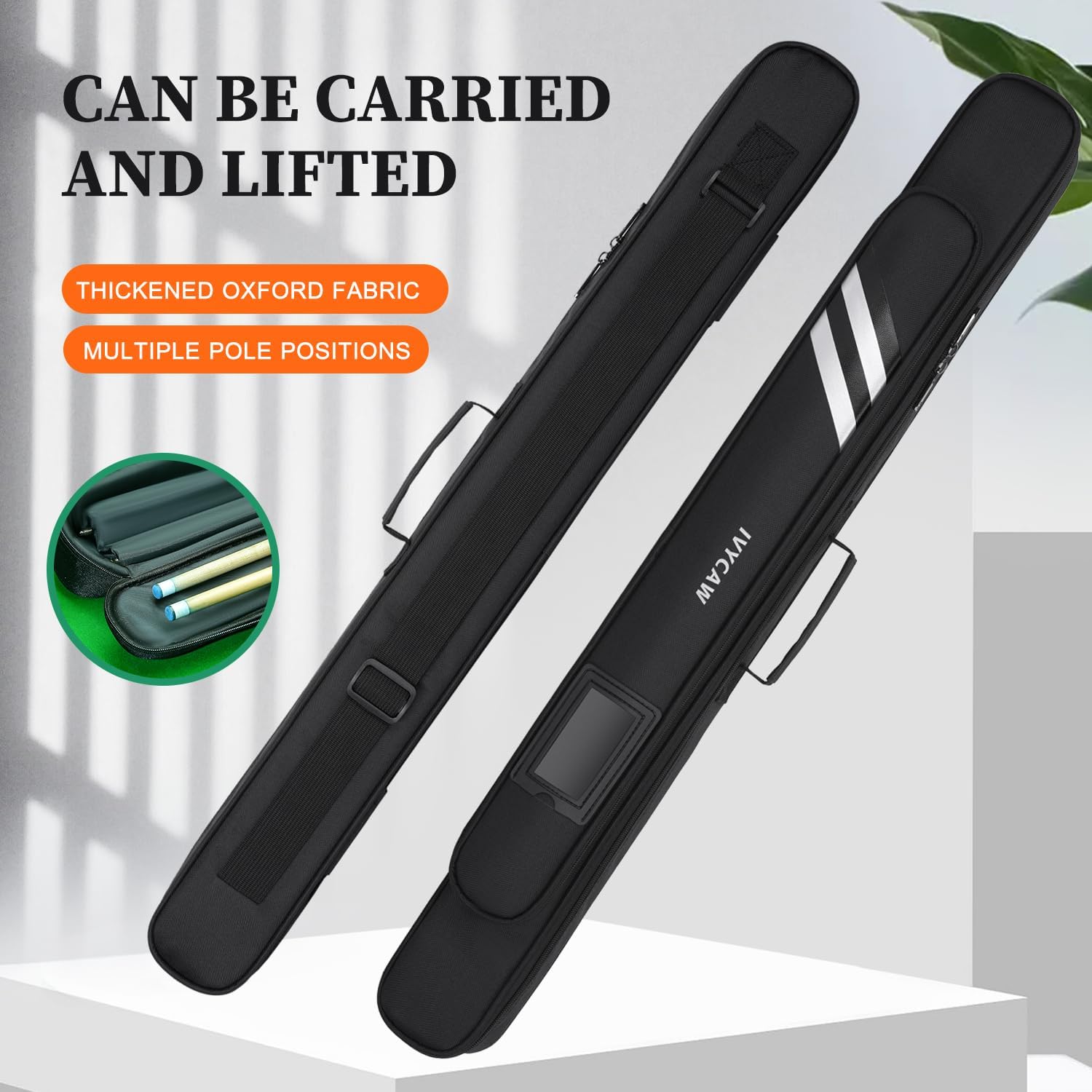 Pool Cue Case, Soft Pool Stick Case 2x2 Holds 2 Butt and 2 Shaft with Queue Zipper Pocket, Sturdy Polyester Billiard Cue Bag with Shoulder Strap Handle, Billiard Stick Bag for Men and Women