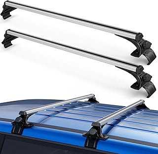 Barras transversales universales de 165 libras de 48 pulgadas, compatibles con automóviles, SUV y furgonetas con techo desnudo, 3 abrazaderas ajustables de aluminio, portaequipajes para