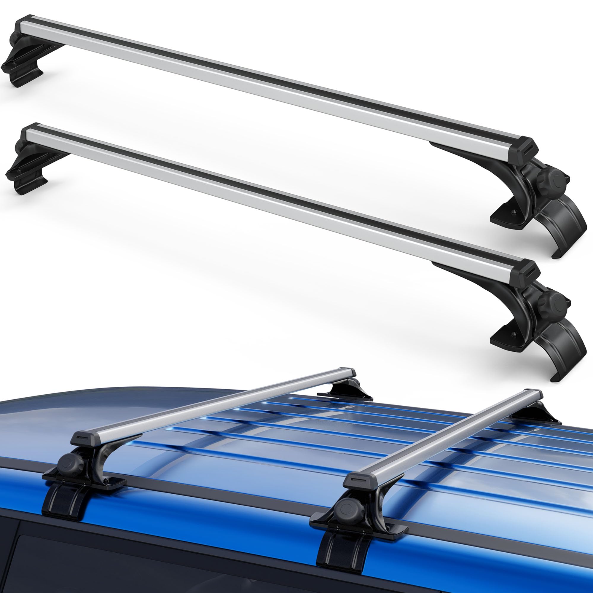 165lbs 48 inch Universal Roof Rack Cross Bars Compatible for Cars,SUV and Vans with Naked Roof Aluminum Adjustable 3 Clamps Rooftop Luggage Carrier Rack for Bike Canoe Kayak Cargo Box