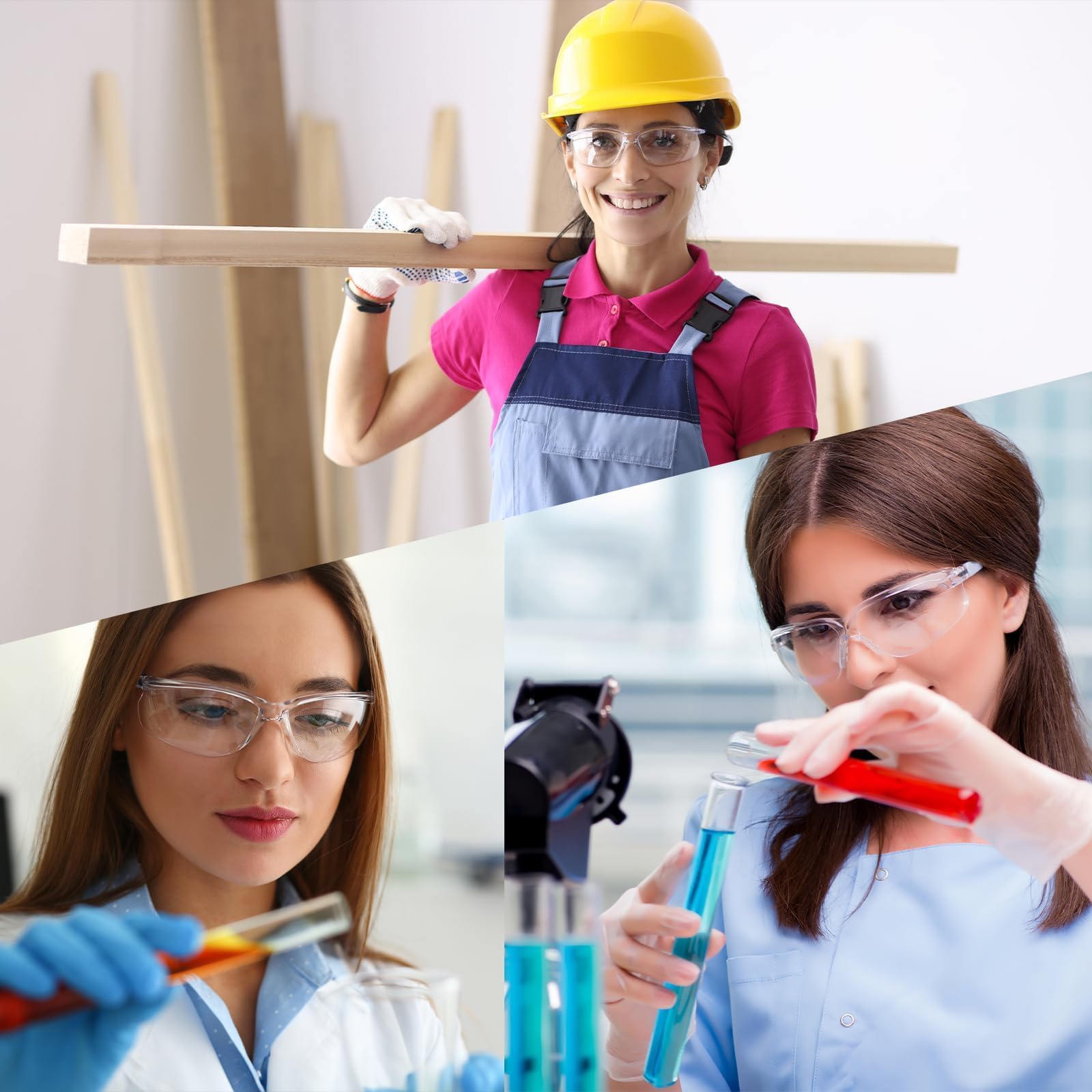 Paquete de 150 lentes de seguridad transparentes/tintados, gafas protectoras a granel para uso en interiores y exteriores, mujeres, hombres, trabajo, laboratorio, construcción
