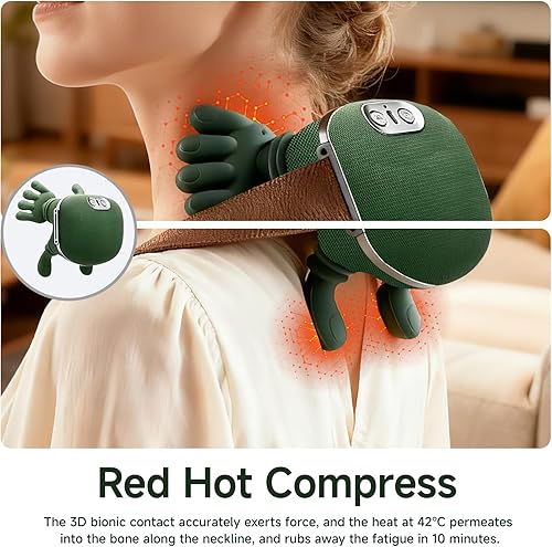 Miniatura 3 de Masajeador de hombros y cuello, masajeador térmico biónico 2025, masajeador de cuello con dedos, masaje eléctrico de amasamiento 4D de tejido