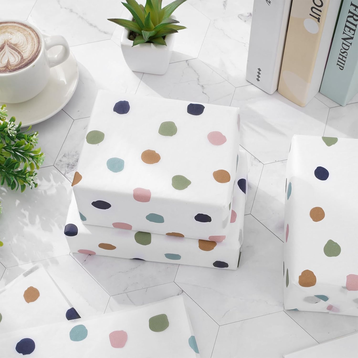JarThenaAMCS Boho Tissue Paper Doodle Gift Wrapping Paper Hand Draw Dot Decorative Art Tissue for DIY Crafts Birthday Wedding Baby Shower Party Home Supplies, 14 x 20 Inch, 60 Sheets image 5