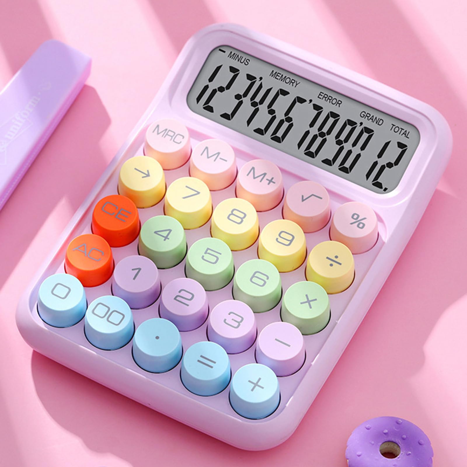 Calcolatrice Meccanica Con Tasti Grandi E Display LCD A 12 Cifre – Perfetta Per Ufficio, Scuola E Contabilità, Colori Vivaci