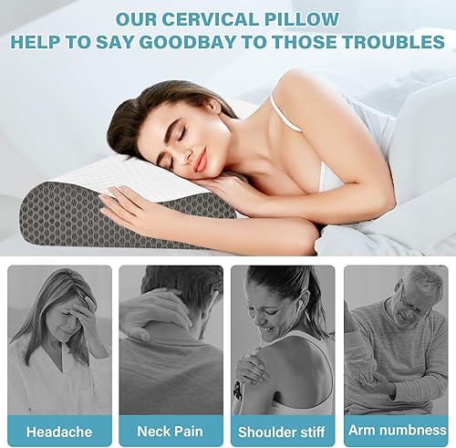 Miniatura 2 de Almohadas refrescantes de espuma viscoelástica para dormir, almohada cervical ergonómica para aliviar el dolor de cuello y hombros, almohada fría