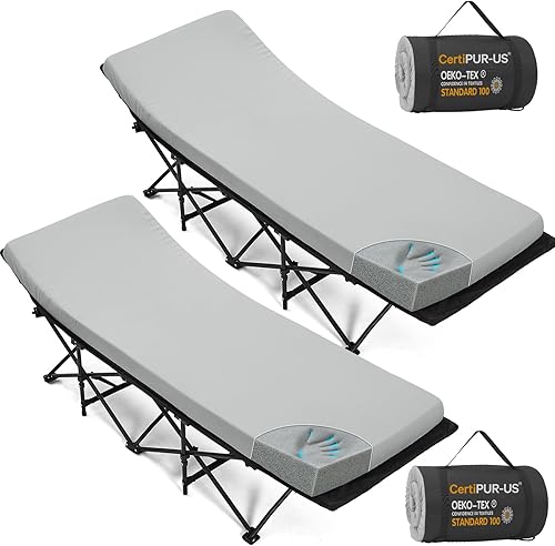 Miniatura 13 de CYMULA Colchón para Catre de Campamento de 2 pulgadas, Almohadilla para Dormir de Espuma Viscoelástica, Suave, Cálido, Antideslizante, Cubrecolchón