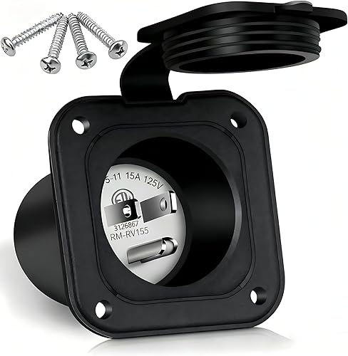 SVNR Entrada con brida de 15 amperios de 125 V, enchufe de entrada macho NEMA 5-15P certificado ETL, 2 polos de 3 cables con cubierta impermeable