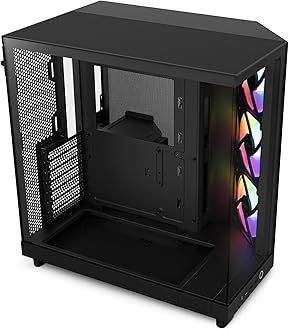 NZXT H6 Flow RGB | CC-H61FB-R1 | Compact Dual-Chamber Mid-Tower Airflow Case | Includes 3 x 120mm RGB Fans | Panoramic Glass Panels | High-Performance Airflow Panels | Cable Management | Black