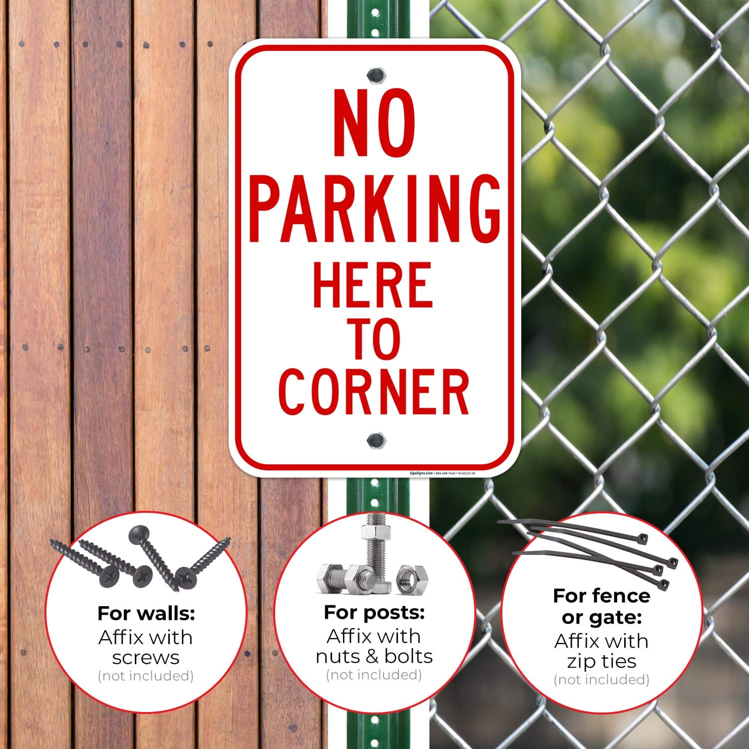 No Parking Here to Corner Sign, 12x18 Inches, Rust Free .063 Aluminum, Fade Resistant, Made in USA