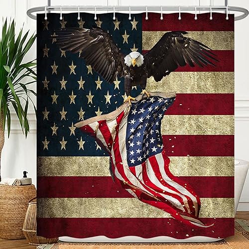 Vista 30 de Cortina de ducha con la bandera estadounidense, 4 de julio, Día de la Independencia del Águila Calva, Estados Unidos, cortina patriótica con Azul